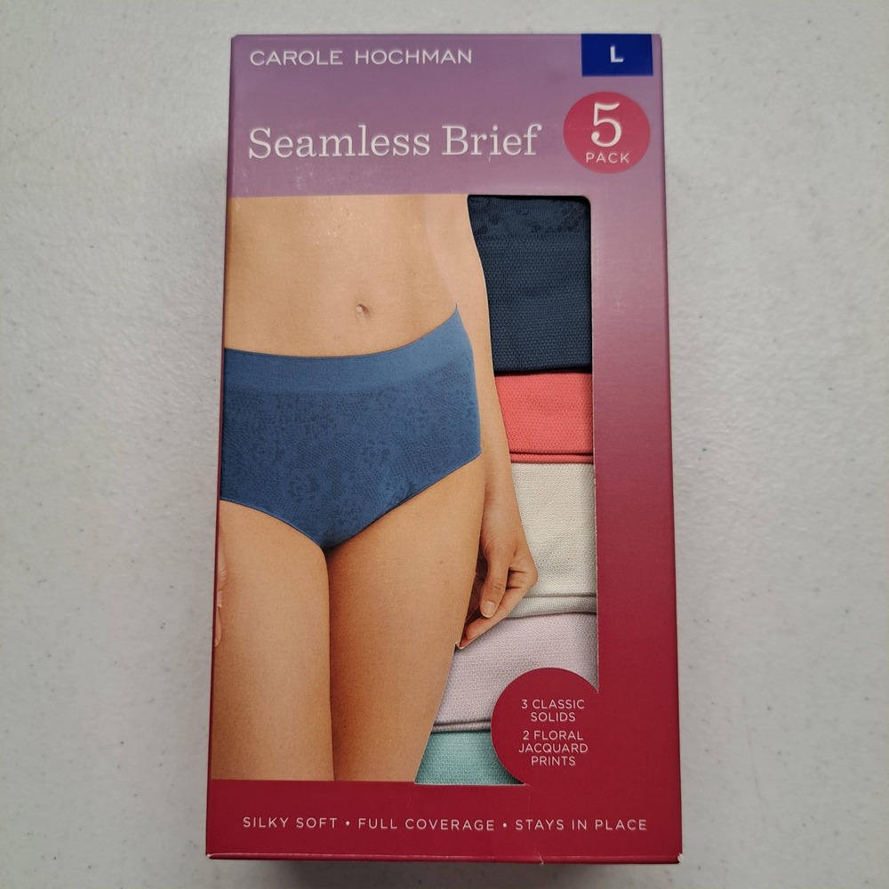 Carole Hochman Seamless Brief L Coral Blue NWT 5 Pack Floral Jacquard 1959-196